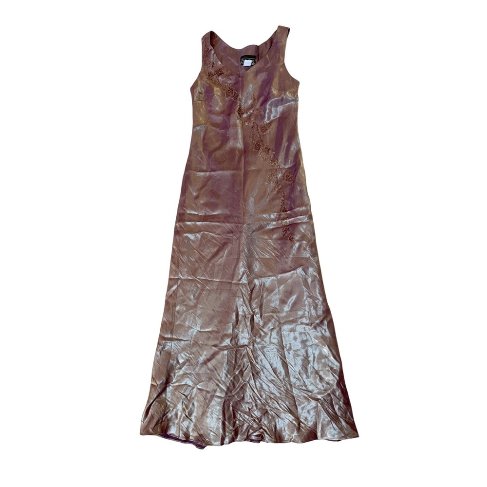 VTG Alex Evenings Womens Size 10 Brown Shimmer Beaded Maxi Dress Formal Evening